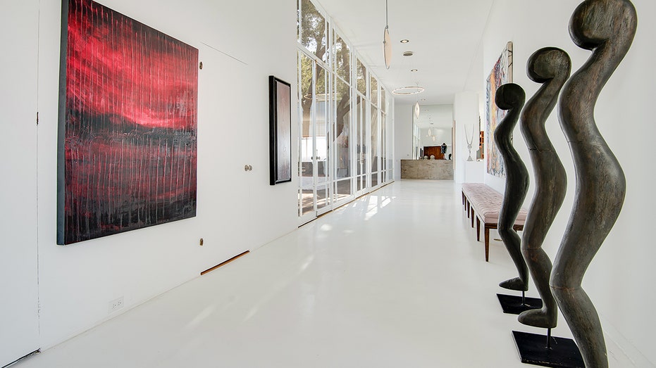 Hallway with art and sculptures