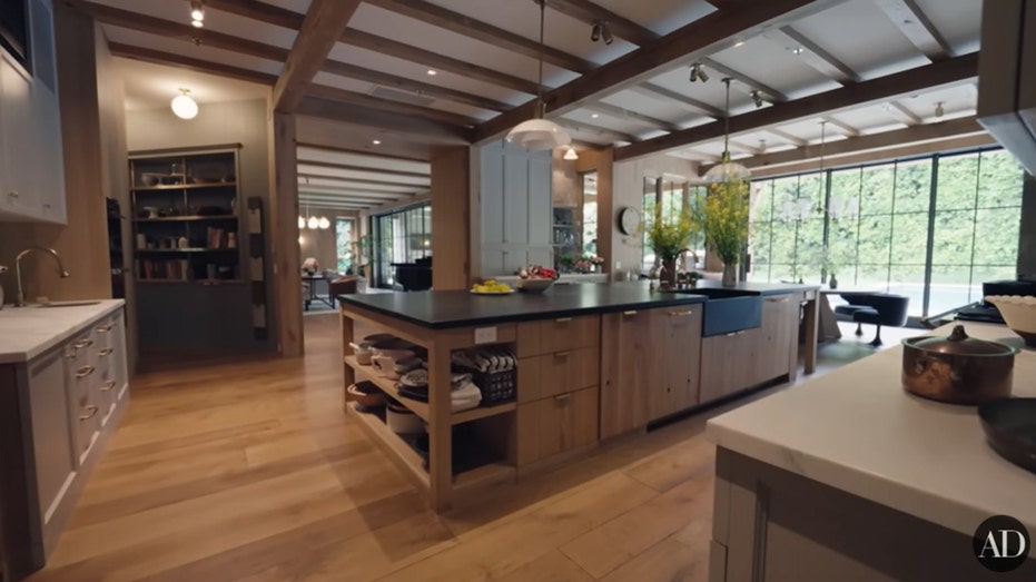 The all wood kitchen gives off the feeling of living in a treehouse.