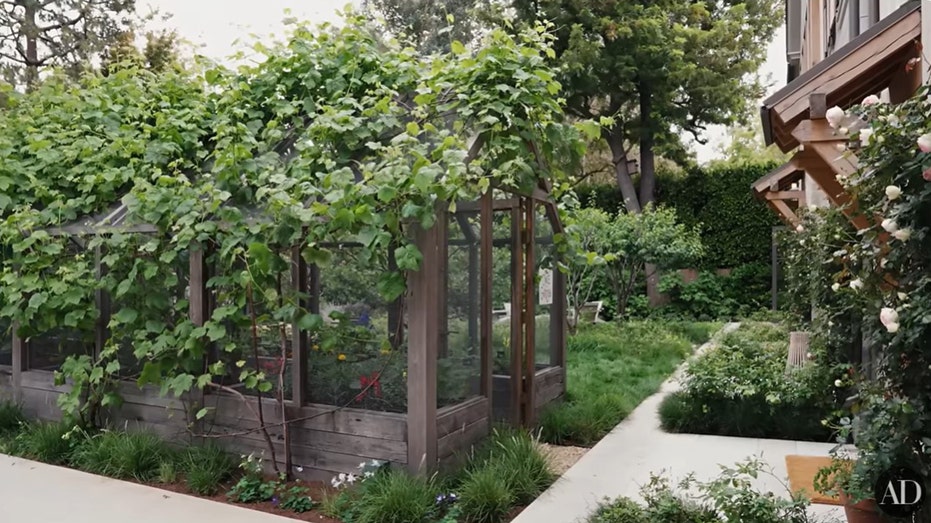 Garner's yard features an orchard with fresh fruits and berries, and a vegetable house.