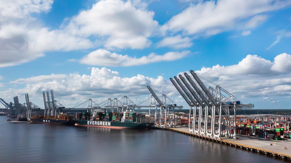 Shipping containers and cranes at the Port of Savannah in Savannah, Georgia, U.S., on Saturday, September 9, 2023. The U.S. economy has looked so solid lately that Federal Reserve officials will likely have to double their growth forecast in 2023 when they will publish an updated view later this month. Photographer: Elijah Nouvelage/Bloomberg via Getty Images