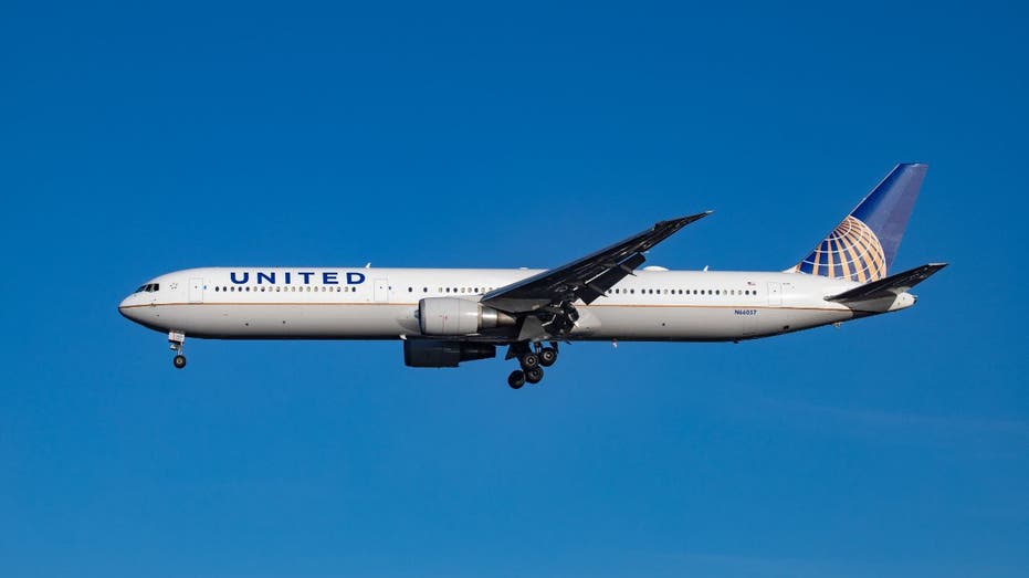 United Airlines plane in flight