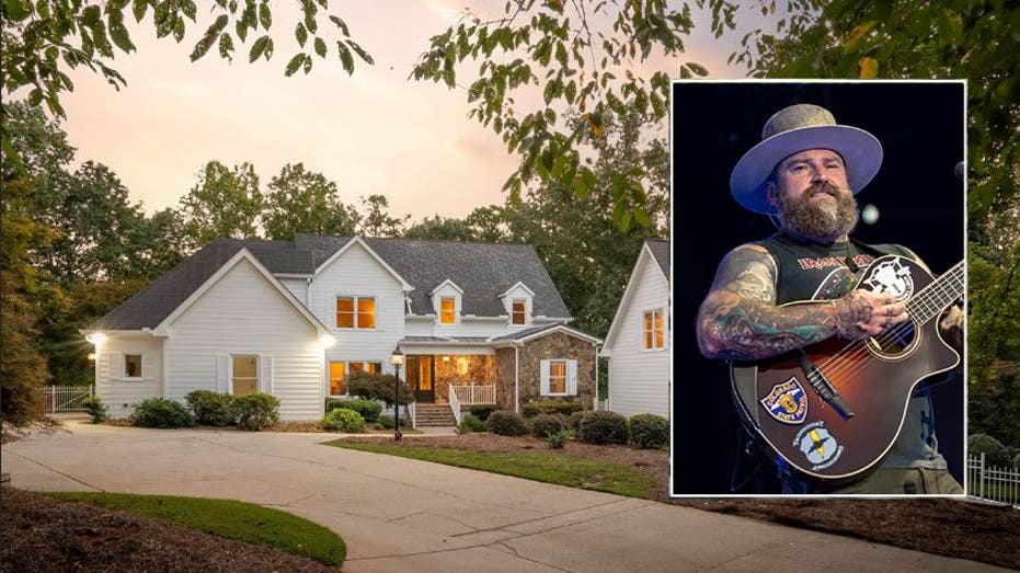 Zac Brown's lake house and inset of him performing