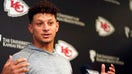 Patrick Mahomes #15 of the Kansas City Chiefs speaks to the press during Chiefs Mini Camp on June 15, 2023 at Arrowhead Stadium in Kansas City, Missouri.