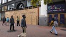 A boarded up Adidas store on Market Street in San Francisco, California, U.S., on Monday, Dec. 6, 2021. California Governor Gavin Newsom said that &quot;the level of organized retail theft we are seeing is simply unacceptable&quot; as he boosted police presence in major retail sites. 