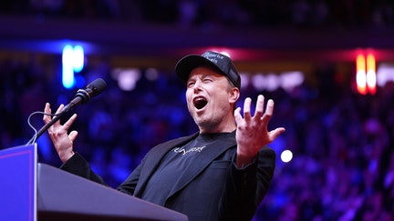 Elon Musk on stage before Republican presidential nominee former President Donald Trump speaks at a rally at Madison Square Garden in New York, NY on Sunday, October 27, 2024.