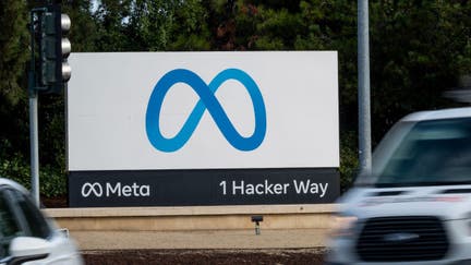 Signage outside Meta headquarters in Menlo Park, California, US, on Thursday, Feb. 1, 2024. Meta Platforms Inc. released earnings figures on February 1. 