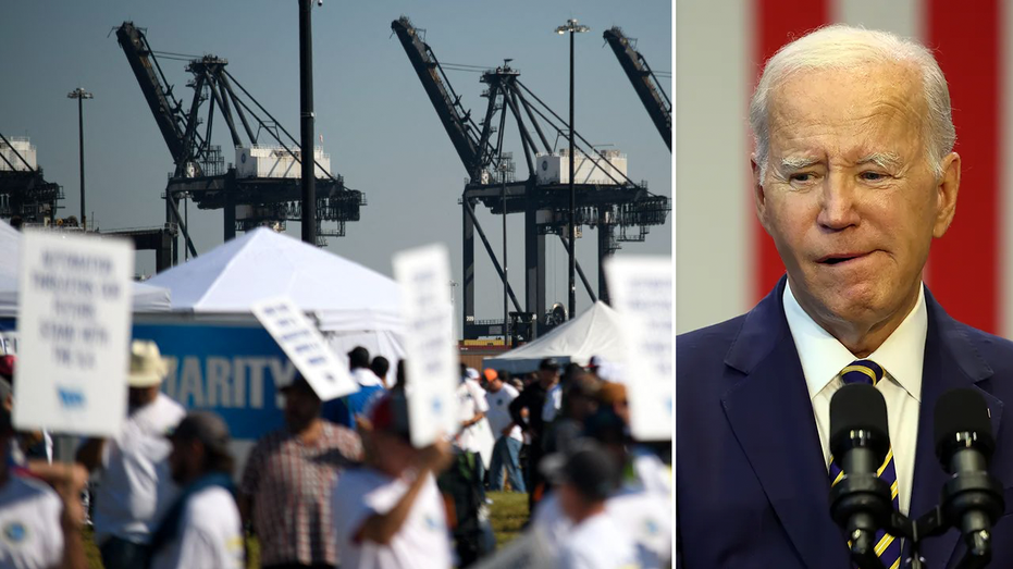 Port strike (left) President Biden (right)