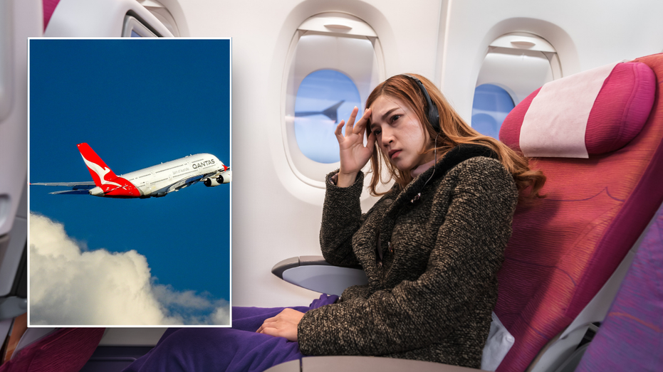 Split image of plane, passenger