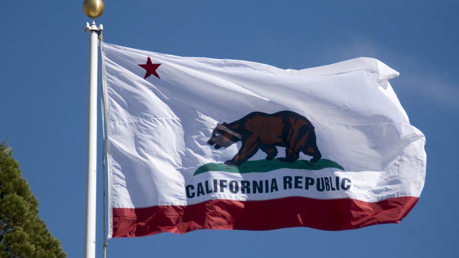 California flag waves on pole