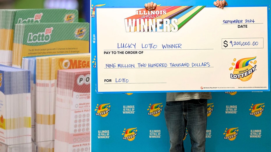 Illinois lottery winner behind his check