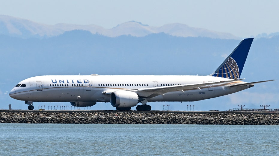 United Airlines plane in San Francisco, California