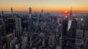 The New York City skyline at sunrise