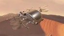 Caption: Artist&rsquo;s concept of Dragonfly soaring over the dunes of Saturn&rsquo;s moon Titan.