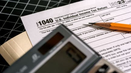 NORTH HALEDON, NJ - APRIL 15: In this photo illustration, a 1040 U.S. Individual Income Tax Return document is seen on a desk on April 15, 2024 in North Haledon, New Jersey.  - Fox Business News