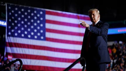 Republican presidential nominee, former President Donald Trump walks off stage at the conclusion of a campaign rally at First Horizon Coliseum on November 02, 2024 in Gastonia, North Carolina. With three days until the election, Trump is campaigning for re-election in the battleground state of North Carolina, where recent polls have the former president and his opponent, Democratic nominee, Vice President Kamala Harris in a dead heat. 