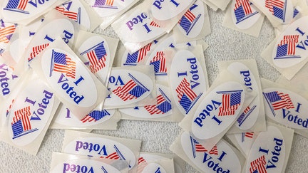 TOPSHOT - "I Voted" stickers are available to voters at a polling station at Greater Mount Moriah Baptist Church in Charlotte, North Carolina, located within Mecklenburg County, on November 5, 2024. (Photo by Grant BALDWIN / AFP) (Photo by GRANT BALDWIN/AFP via Getty Images)
