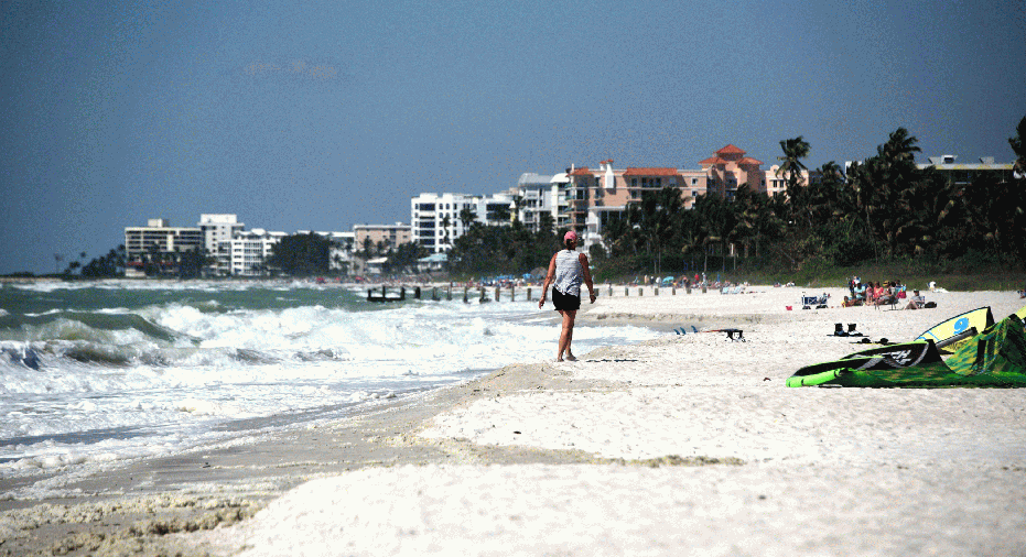 NAPLES FL - MARCH 21: Naples Municipal beach looking north with luxury hotels and condominiums in the background March 21, 2019 Naples Municipal Beach Naples, Florida (Photo by Paul Harris/Getty Images)