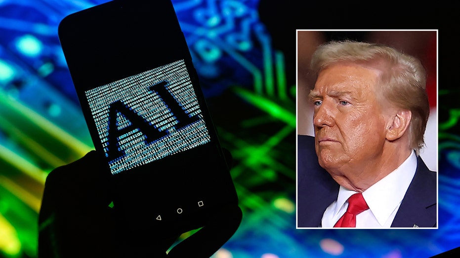 phone with AI logo with Donald Trump inset