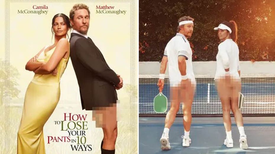 matthew mcconaughey and camila alves movie poster/matthew and camila playing pickleball in pantless ad