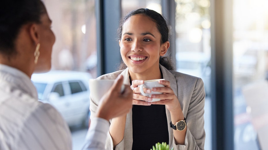 Woman talking in a coffee shop 