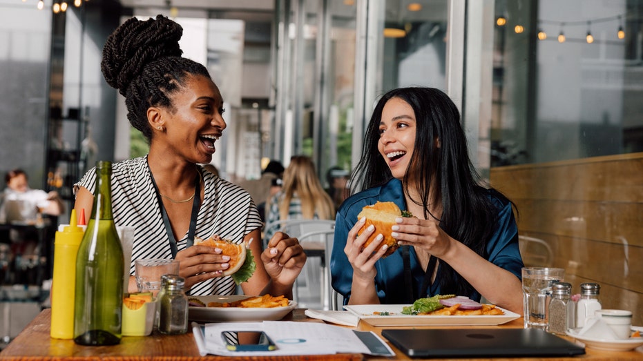 Woman eating at a restaurant