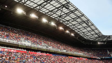 A general view of action at Red Bull Arena during the Major League Soccer match between New York Red Bulls and New York City FC at Red Bull Arena on July 17, 2022 in Harrison, New Jersey. 