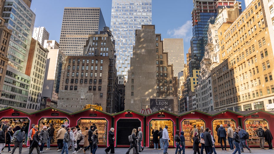 Shoppers at Christmas market in New York City