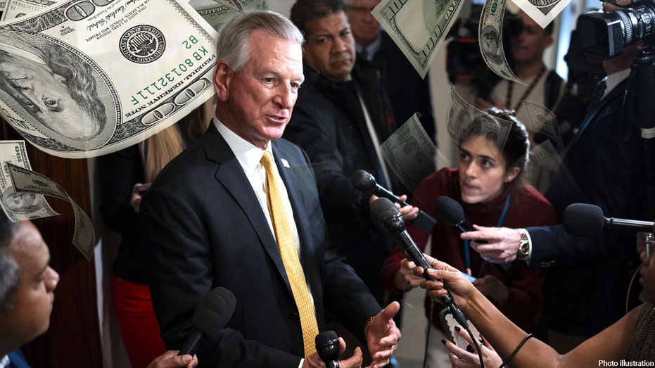 Senator Tommy Tuberville speaks to reporters