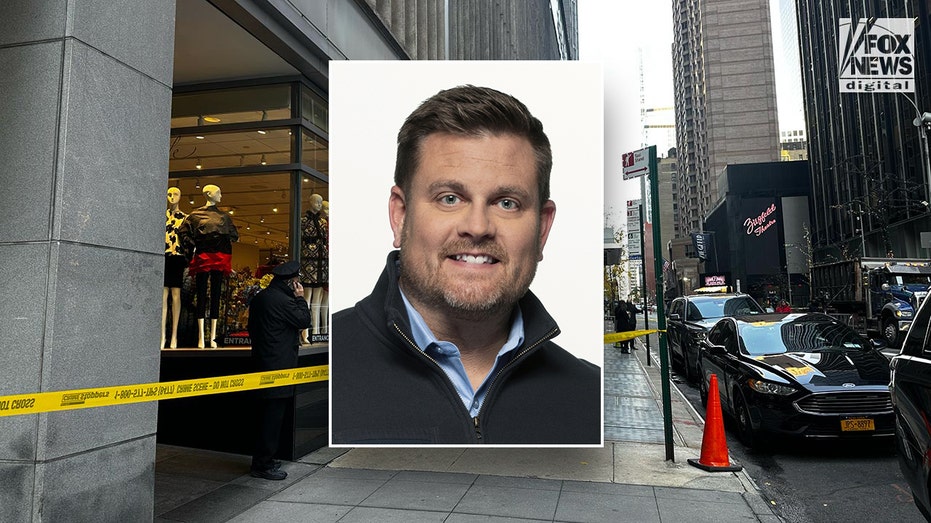 Image of the CEO of UnitedHealthcare above a photo of a shooting scene