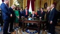 President Donald Trump takes part in a signing ceremony after his inauguration on Jan. 20, 2025, in the President's Room at the U.S. Capitol in Washington, D.C. Also in attendance are: Senate Majority Leader Sen. John Thune (R-S.D.), Senate Minority Leader Sen. Chuck Schumer (D-N.Y.), Sen. Deb Fischer (R-NE), Sen. Amy Klobuchar (D-MN), Vice President JD Vance, Melania Trump, House Speaker Mike Johnson (R-LA), House Majority Leader Steve Scalise (R-LA) and House Minority Leader Hakeem Jeffries (D-NY). - Fox News
