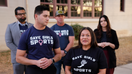 Riverside, CA - December 19: Assemblymembers Bill Essayli, left front, and Leticia Castillo, right front, take turns speaking at a news conference &quot;about the preferential treatment biological boys are receiving&quot; and calling for the resignation of Riverside Unified Superintendent Renee Hill and brought it up during community comments discussing the issue of transgender athletes competing in girls high school sports at the Riverside Unified School District meeting Thursday, Dec. 19, 2024. (Allen J. Schaben / Los Angeles Times via Getty Images)