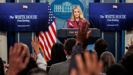 Karoline Leavitt, White House press secretary, during a news conference in the James S. Brady Press Briefing Room of the White House in Washington, DC, US, on Tuesday, Jan. 28, 2025. The Trump administration is facing a lawsuit over a new plan to pause a wide range of payments of federal grants, loans and assistance, a move that could affect the flow of billions of dollars across the country. 