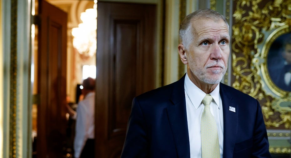 Sen. Thom Tillis, R-N.C., departs from a luncheon with Senate Republicans at the U.S. Capitol Building on June 1, 2023, in Washington, D.C.