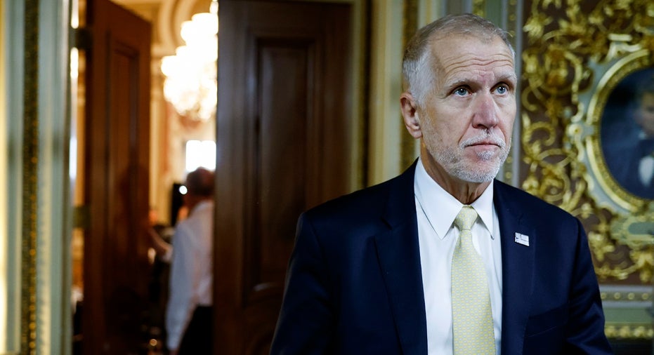Sen. Thom Tillis, R-N.C., departs from a luncheon with Senate Republicans at the U.S. Capitol Building on June 1, 2023, in Washington, D.C.