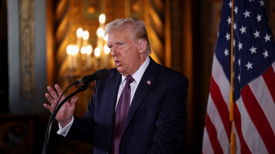 US President-elect Donald Trump makes a speech at Mar-a-Lago in Palm Beach