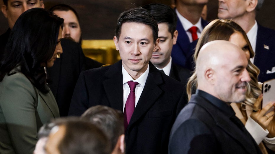 Shou Zi Chew (C), the CEO of TikTok, arrives to attend Donald Trump's inauguration as the next U.S. president in the rotunda of the U.S. Capitol in Washington, D.C., on Jan. 20, 2025.