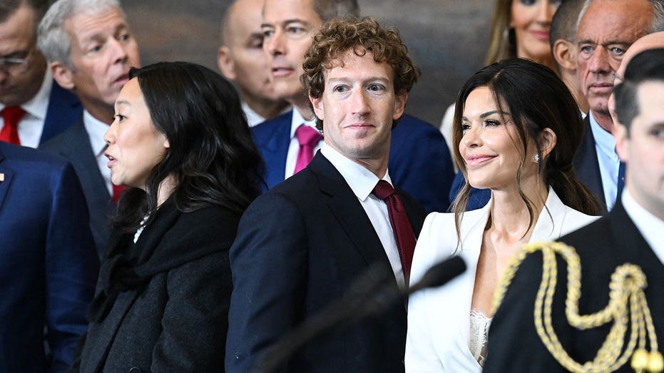 Priscilla Chan, CEO of Meta and Facebook Mark Zuckerberg, and Lauren Sanchez attend the inauguration ceremony before Donald Trump is sworn in as the 47th US President in the US Capitol Rotunda in Washington, DC, on January 20, 2025. Saul Loeb/Pool/AFP via Getty Images