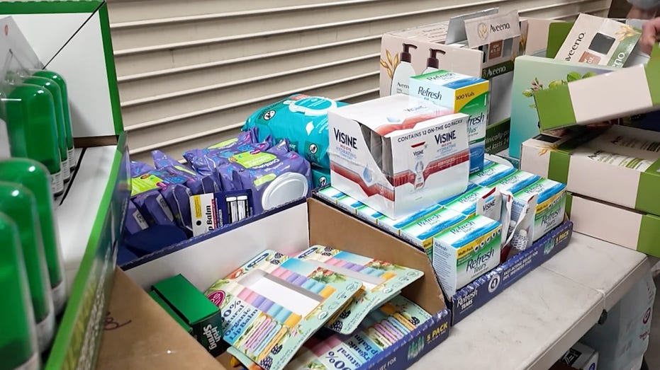 A table full of items that help first responders fight the flames.