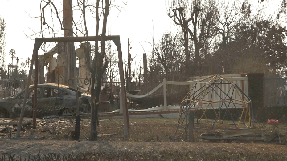 A burned-out playground in Pacific Palisades.