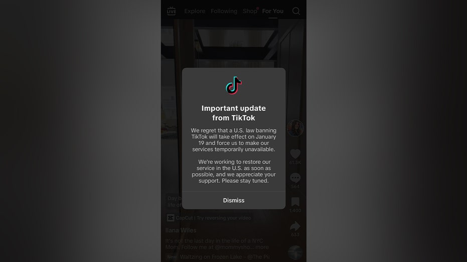 A screenshot of an update to the TikTok app on Saturday, January 18, 2025.