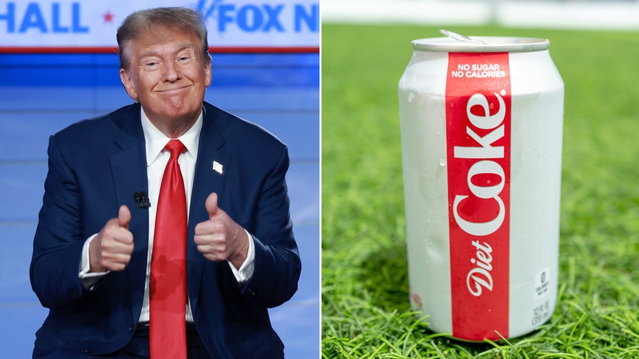 Kiri: Donald Trump; Kanan: kaleng diet Coke