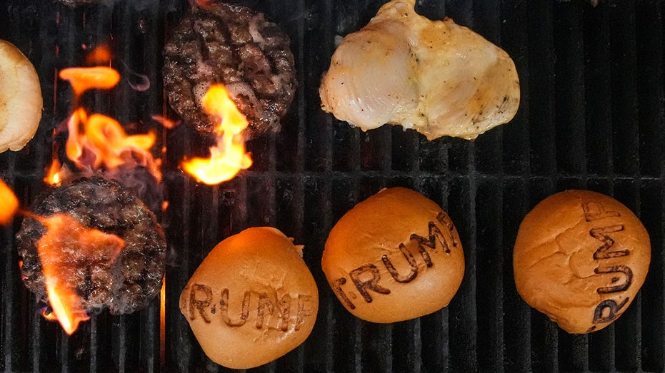 Trump burgers being cooked on a grill