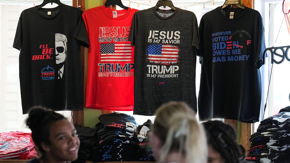 T-shirts for sale at a Trump Burger restaurant. 