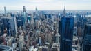 The Midtown Manhattan skyline is seen from the &apos;Edge at Hudson Yards&apos; observation deck ahead of a total solar eclipse across North America, in New York City on April 8, 2024. This year&apos;s path of totality is 115 miles (185 kilometers) wide and home to nearly 32 million Americans, with an additional 150 million living less than 200 miles from the strip. The next total solar eclipse that can be seen from a large part of North America won&apos;t come around until 2044. (Photo by CHARLY TRIBALLEAU / AFP) (Photo by CHARLY TRIBALLEAU/AFP via Getty Images)
