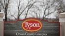 Signage outside a Tyson Foods Inc. plant in Union City, Tennessee, U.S., on Wednesday, Feb. 16, 2022. American poultry farmers were already struggling to boost production before deadly avian influenza started popping up for the first time in several years. Tyson said it was heightening biosecurity measures after the deadly bird flu strain was detected.&nbsp;Photographer: Luke Sharrett/Bloomberg via Getty Images