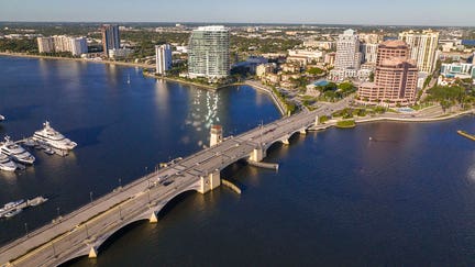 West Palm Beach skyline features Royal Park Draw Bridge, West Palm Beach, Florida. (Photo by: Visions of America/Joseph Sohm/UCG/Universal Images Group via Getty Images)  - Fox Business News