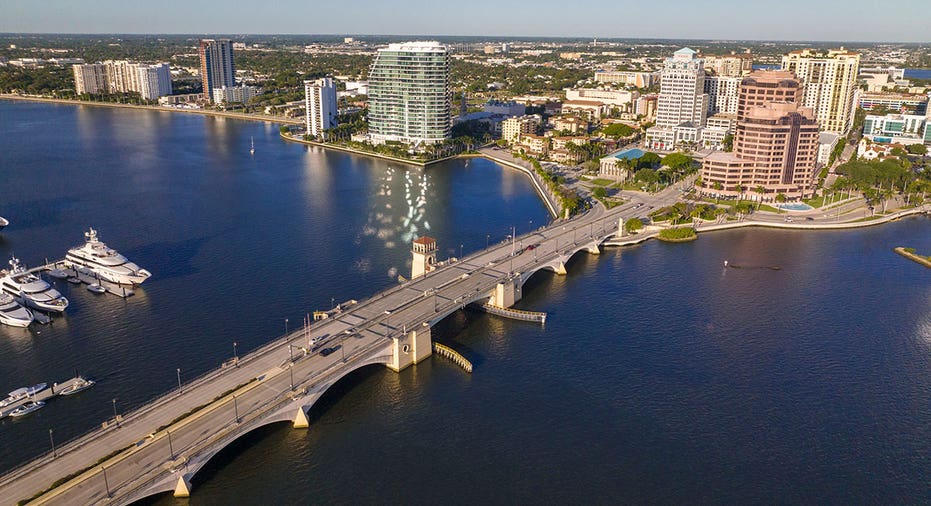 West Palm Beach skyline features Royal Park Draw Bridge, West Palm Beach, Florida. (Photo by: Visions of America/Joseph Sohm/UCG/Universal Images Group via Getty Images)