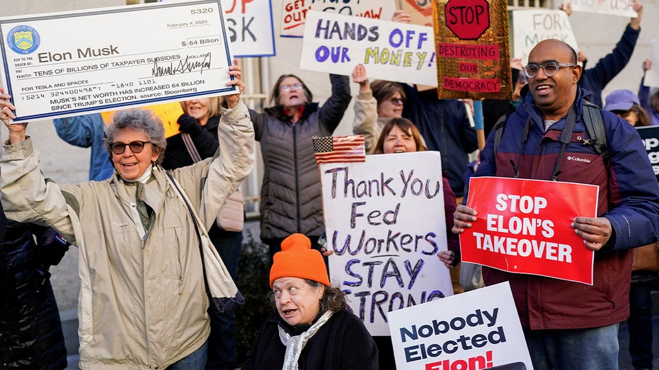 Protesters against Elon Musk demonstrate