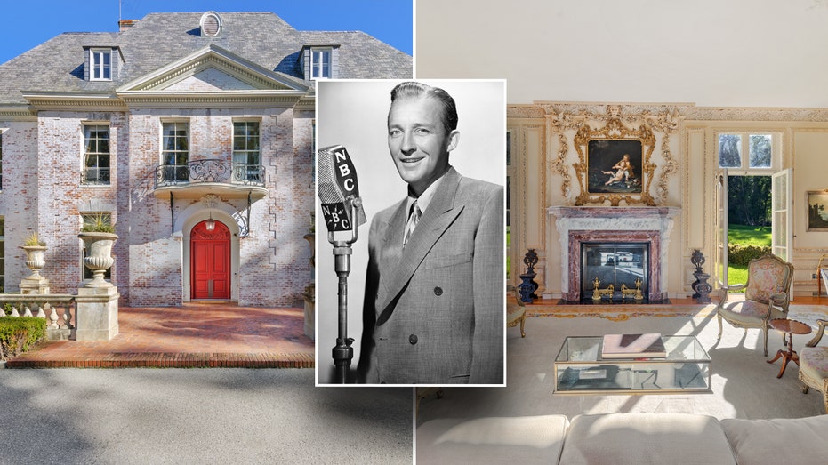 Sebagian dari luar dan dalam rumah Bing Crosby dengan insetnya di tengah.