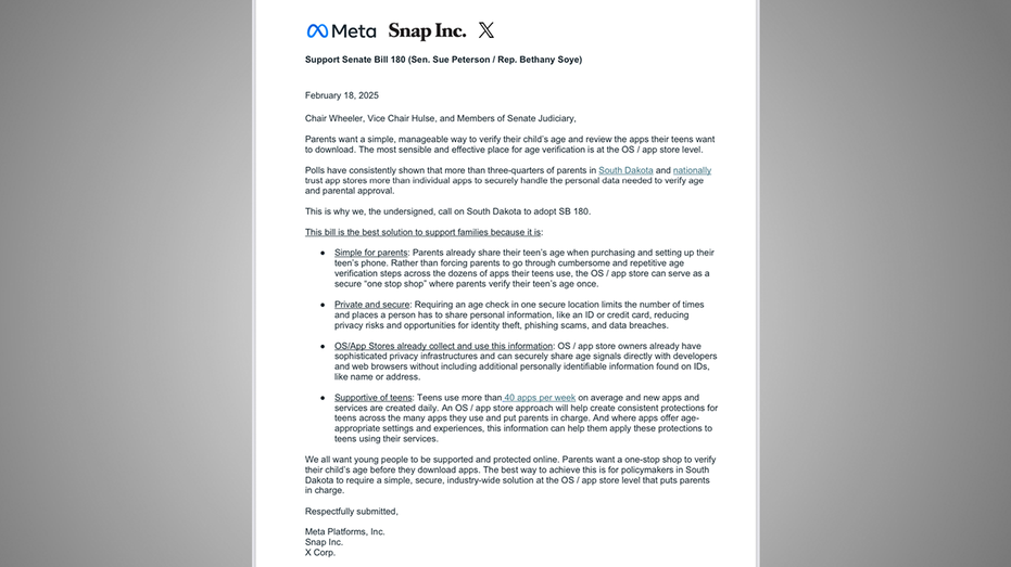 Letter from Meta Snap and X